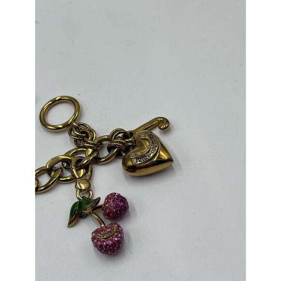 Juicy Couture Gold Tone Charm Bracelet Puff Heart Puff J, Pink Cherry Charm - Picture 5 of 9